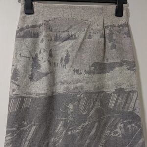 Gray Scenic Print Pencil Skirt
